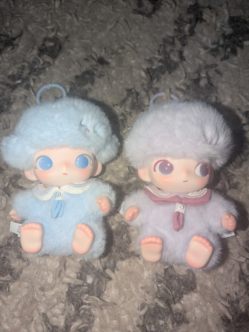 Plush Twin Baby Doll Keychain Set - Blue & Lavender